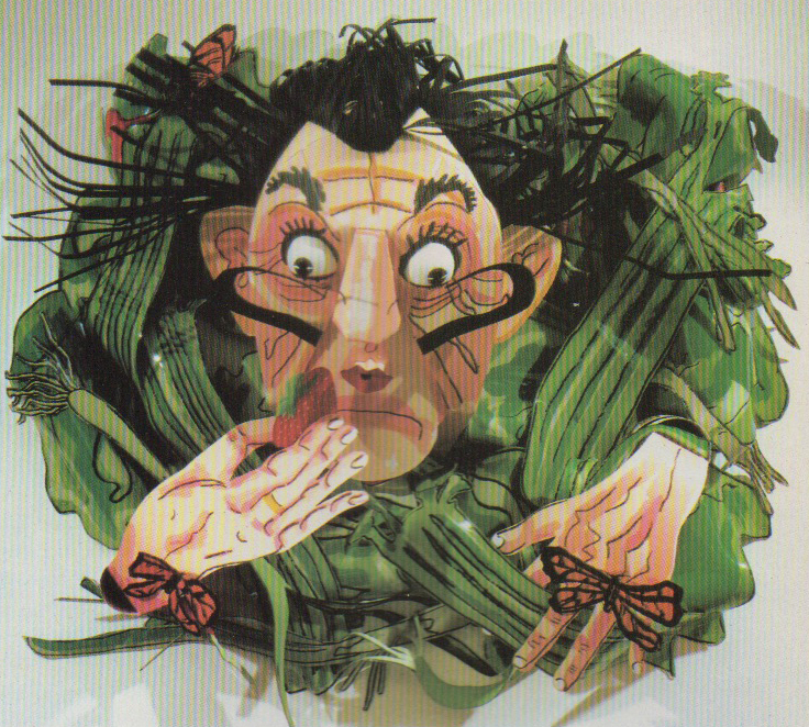 Grooms has painted and constructed a series of portraits of artists who fascinate him, here of famed surrealist Salvador Dali in mutation, titled Dali Salad, 1980-81.