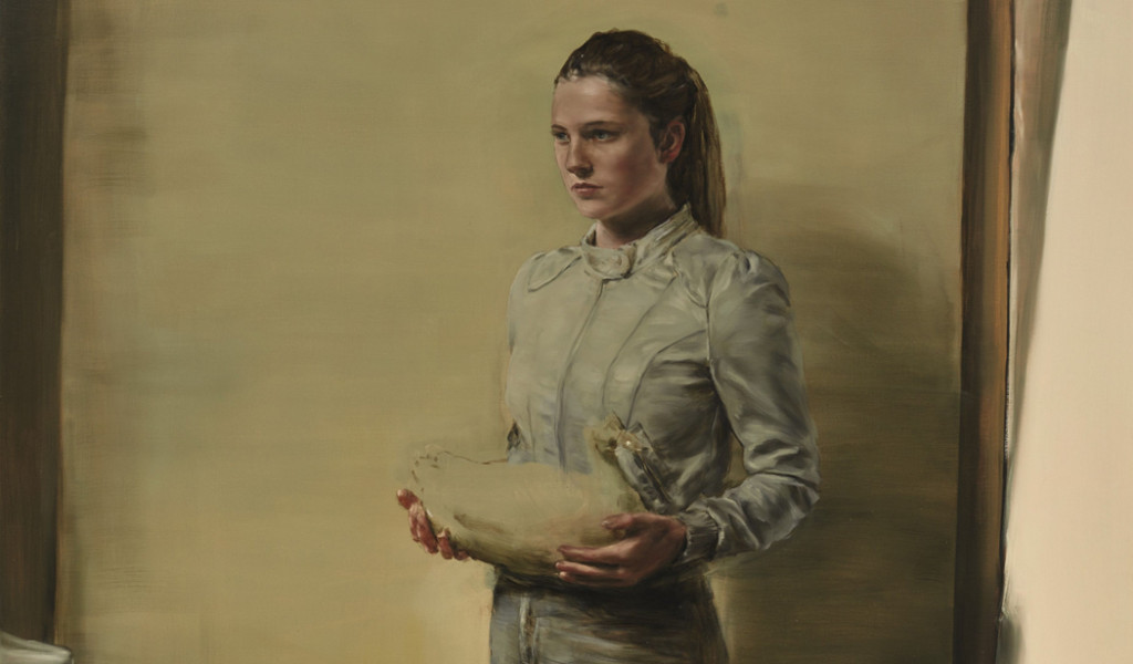 A detail of Michaël Borremans's "Girl With Duck," 2011, which sold for $3,165,660. (Courtesy Sotheby's )
