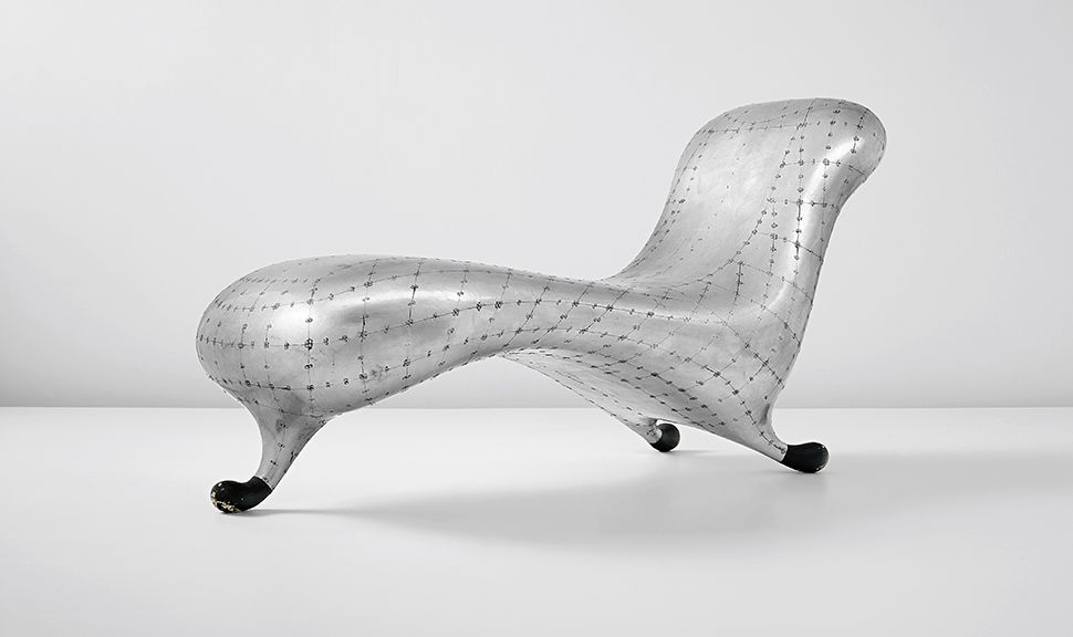 Marc Newson's "Lockheed Lounge," circa 1990, sold on Tuesday for $3,700,400, an auction record for any living designer. (Image Courtesy of Phillips)