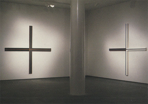 Instruction Sheet, acrylic on canvas, 108.5 x 108.5 inches, 1997 (left), Tunic, acrylic on canvas, 108.5 x 108.5 inches, 1997 (right)