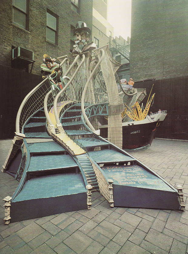 Brooklyn Bridge section of the Manhattan Ruckus installation by Red Grooms, 1976