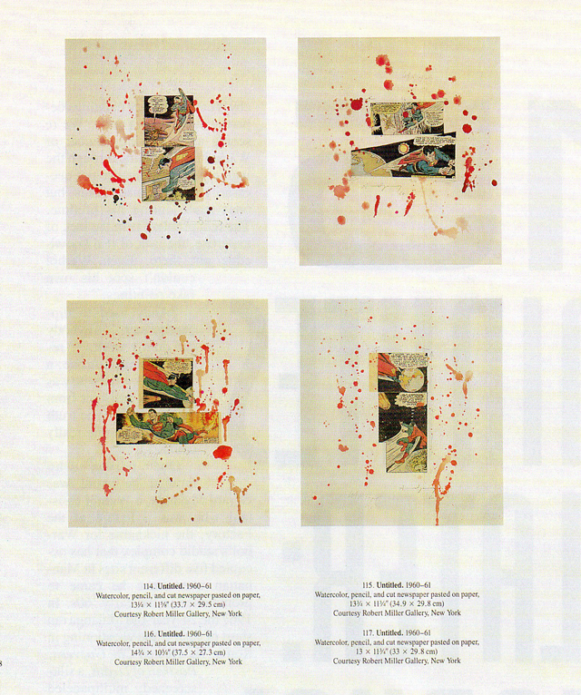A page from the catalog of Warhol's 1989 show at the MOMA shows four of seven collages that turned out to be fakes.