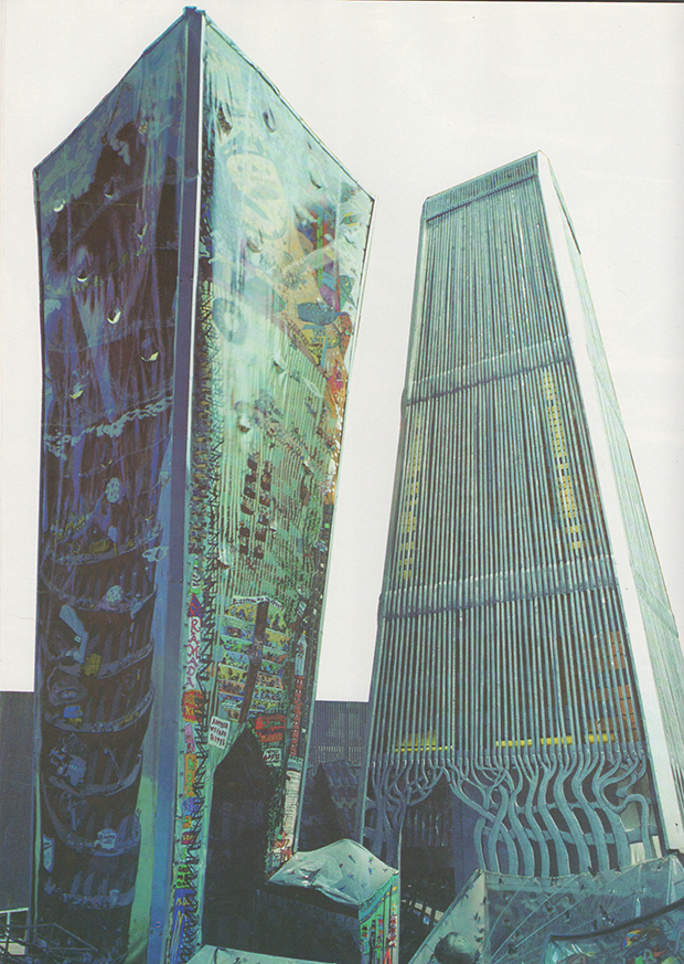 Twin Towers section of Manhattan Ruckus installation by Red Grooms, 1976.
